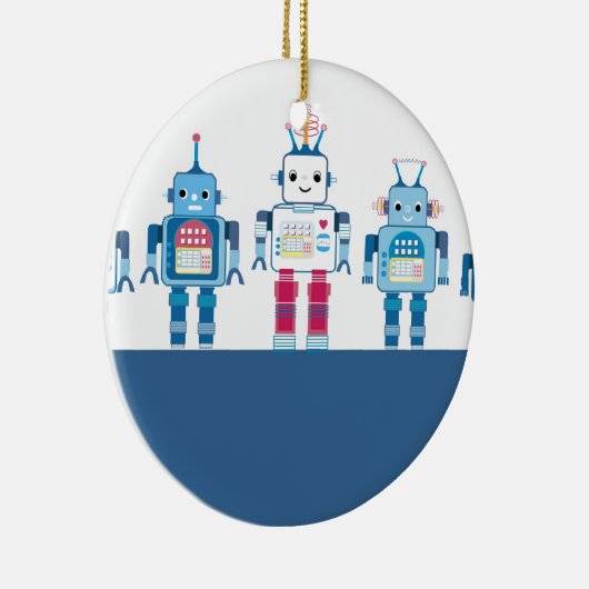 クールで青および赤いロボットノベルティのギフト セラミックオーナメント (右)