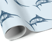 クールで青く図解入りの、写真付きのなメカジキパターン ラッピングペーパー (ロールコーナー)