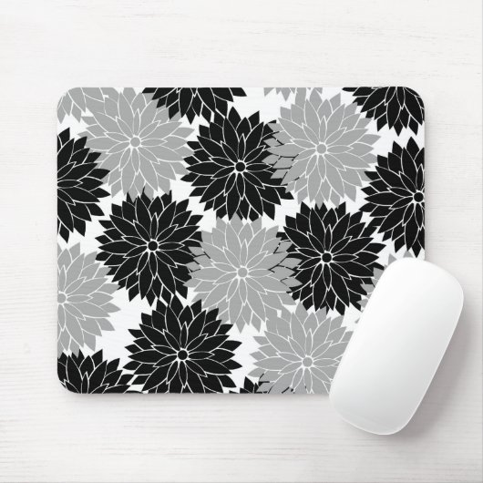 クールで黒いおよび灰色の花は花柄活気付きます マウスパッド (マウス)