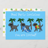 クールで黒いラブラドールのプールを囲んでのパーティ 招待状 (正面/裏面)