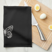クールで黒い銀製の蝶タオル キッチンタオル (四つ折り)