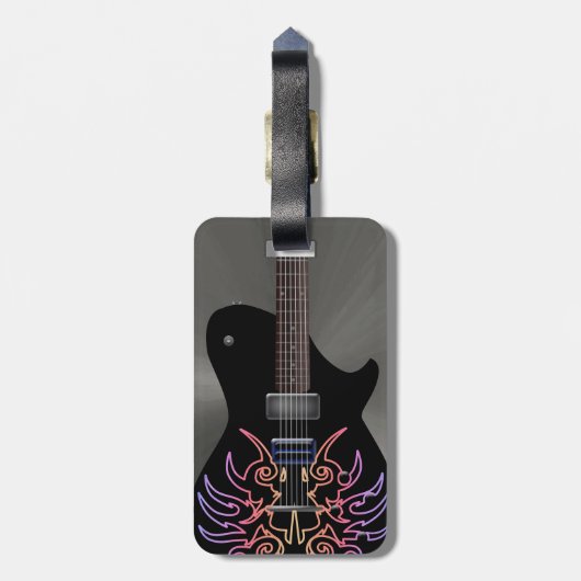 クールで黒く激しいギターのモノグラムの荷物のラベル ラゲッジタグ (裏面縦)