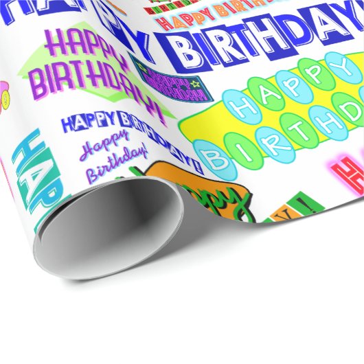 クールなおもしろいの動的レトロのハッピーバースデーパターン ラッピングペーパー (ロールコーナー)