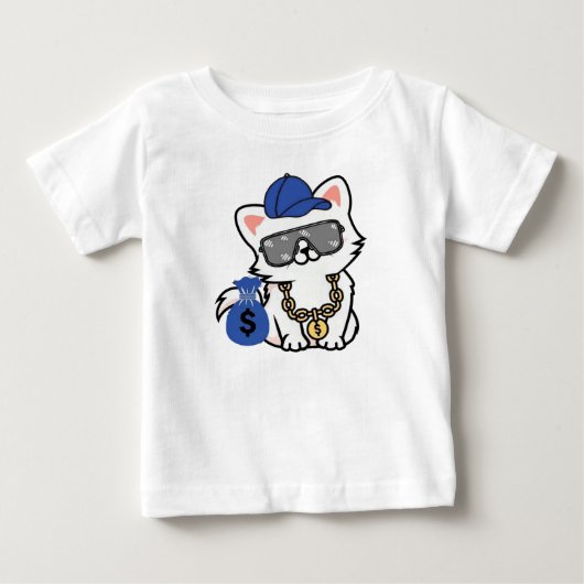 クールなお金持ち猫のキャラクター ベビーTシャツ (正面)