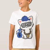 クールなお金持ち猫のキャラクター Tシャツ (正面)