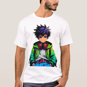 クールなアニメ少年アート Tシャツ