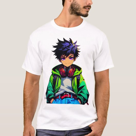 クールなアニメ少年アート Tシャツ (正面)