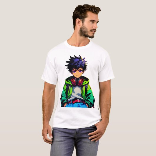 クールなアニメ少年アート Tシャツ (正面フル)