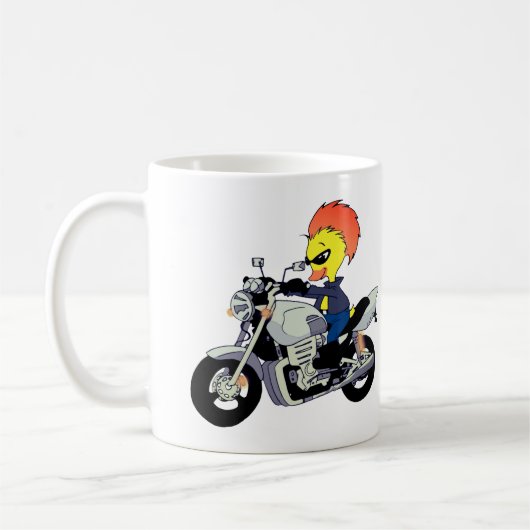 クールなアヒルのバイク姿 コーヒーマグカップ (左)
