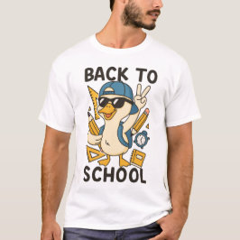 クールなアヒルのバックトゥスクールデザイン 楽しいカートゥーンガチョウ Tシャツ
