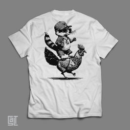 クールなアライグマがニワトリに乗る ファニーアーバンアニマル Tシャツ