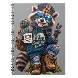 クールなアライグマのハイカー グッドバイブス スパイラルノート ノートブック