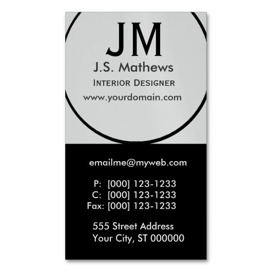 クールなインテリア・デザイナーの企業ので黒いモノグラム マグネット名刺 (正面縦)