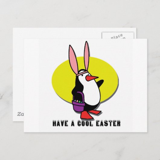 クールなイースターのウサギのペンギン シーズンポストカード (正面/裏面)