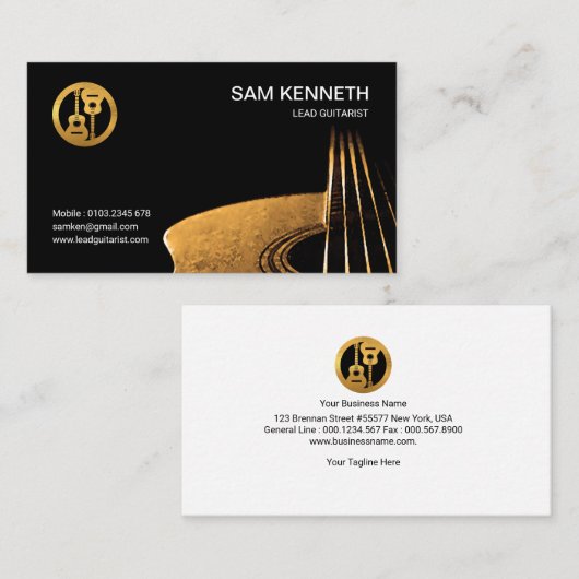 クールなオレンジ水色のギターのギタリスト 名刺 (正面/裏面)