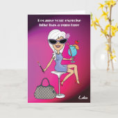 クールなカクテルの女の子によってカスタマイズ挨拶状 カード (黄色い花)