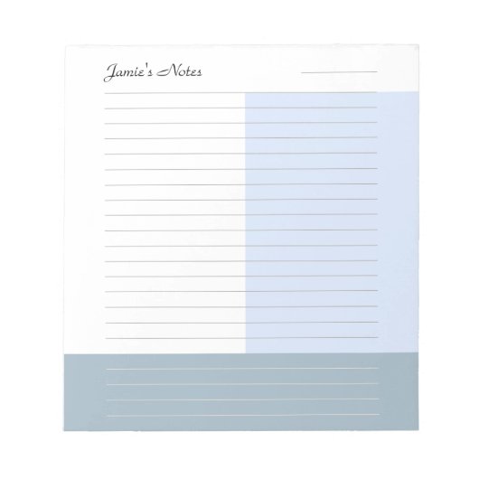 クールなカスタム モダン ブルー スチール グレー ライン入り ノートパッド (正面)