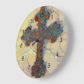 クールなキリスト教の十字の円のモザイク模様 ラージ壁時計 (傾斜)