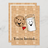 クールなクッキーおよびミルクの友人の漫画 招待状 (正面/裏面)