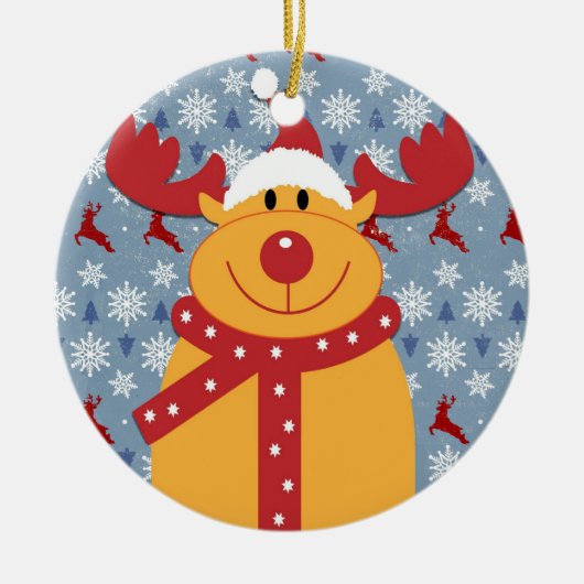 クールなクリスマスのトナカイの陶磁器のオーナメント セラミックオーナメント (正面)