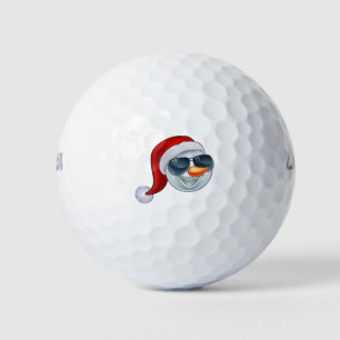 クールなクリスマスの雪だるまのサンタの帽子のサングラスEmoji ゴルフボール