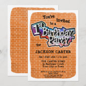 クールなグラフィティアートの1歳誕生日パーティー招待状 招待状 (正面/裏面)