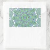 クールなグリーンの花柄 長方形シール (バッグ)