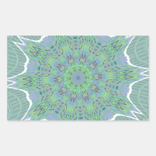 クールなグリーンの花柄 長方形シール (正面)