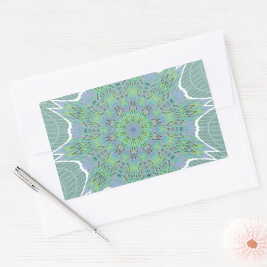 クールなグリーンの花柄 長方形シール (封筒)