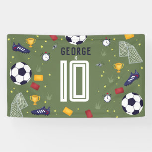 クールなグリーンスポーツ サッカー少年 誕生日サイン 横断幕