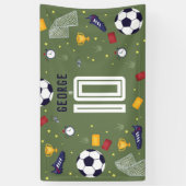 クールなグリーンスポーツ サッカー少年 誕生日サイン 横断幕 (縦)