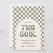 クールなグリーンレトロ チェッカー 2歳の誕生日 招待状 (正面)