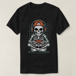 クールなゲーマー骸骨: ヘッドセットとコントローラー Tシャツ