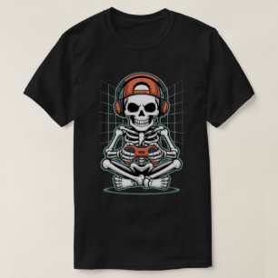 クールなゲーマー骸骨: ヘッドセットとコントローラー Tシャツ