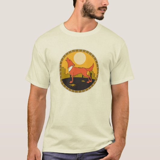 クールなコヨーテの円形デザイン Tシャツ (正面)