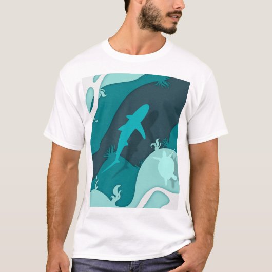 クールなサメとカメの抽象芸術 Tシャツ (正面)