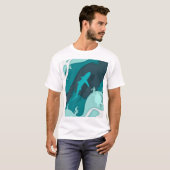 クールなサメとカメの抽象芸術 Tシャツ (正面フル)