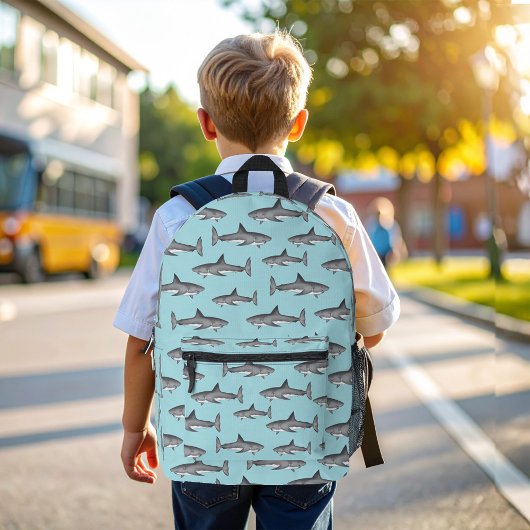 クールなサメの青い海の学校 プリントバックパック