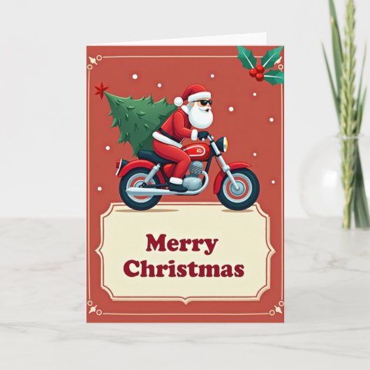 クールなサンタのバイク クリスマスカード カード (正面)