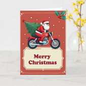 クールなサンタのバイク クリスマスカード カード (黄色い花)
