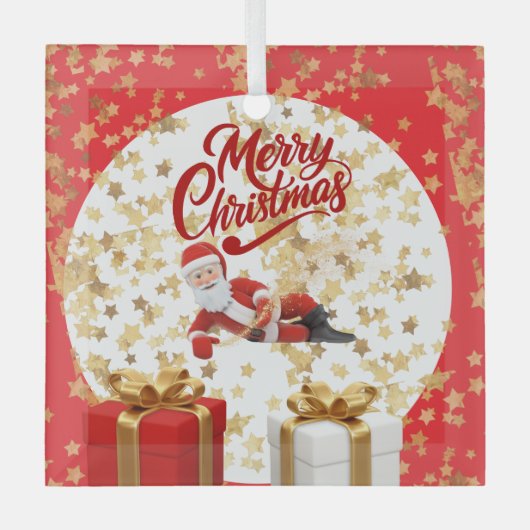 クールなサンタクロースのクリスマス🎅 ガラスオーナメント (正面)