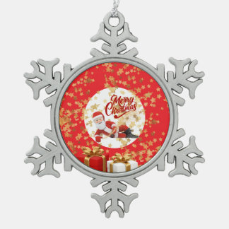 クールなサンタクロースのクリスマス🎅 スノーフレークピューターオーナメント