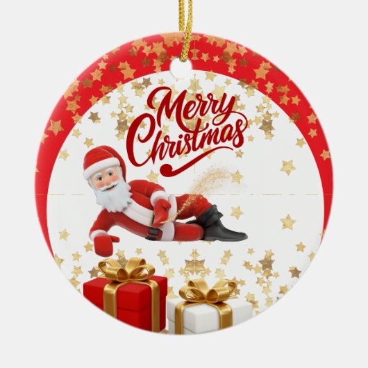 クールなサンタクロースのクリスマス🎅 セラミックオーナメント (正面)