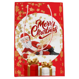 クールなサンタクロースのクリスマス🎅 ミディアムペーパーバッグ