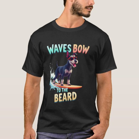 クールなシュナウザー+サーフィン+犬 Tシャツ (正面)