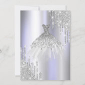 クールなシルバーグリッターがしたたり落ちる、ドレス ヴィオレット スイート16 招待状 (裏面)