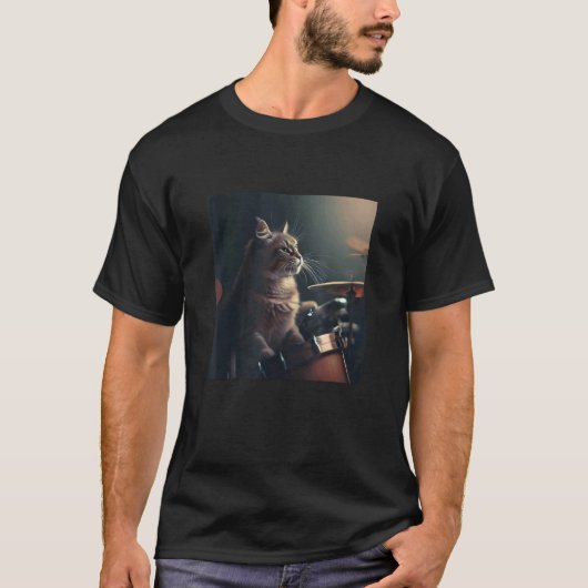 クールなジャズのドラム猫ドラマーアクセサリー Tシャツ (正面)