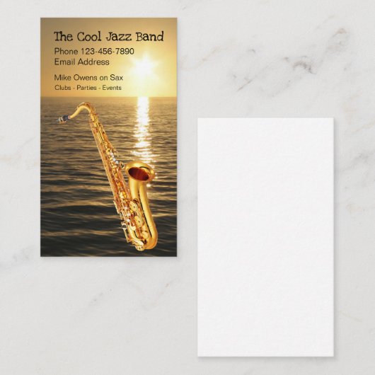 クールなジャズ日没のサクソフォーンのテーマ 名刺 (正面/裏面)