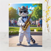 クールなジャズ猫 カード (黄色い花)