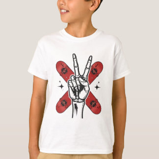 クールなスケルトンのピースサイン スケートボード キッズTシャツ | Tシャツ